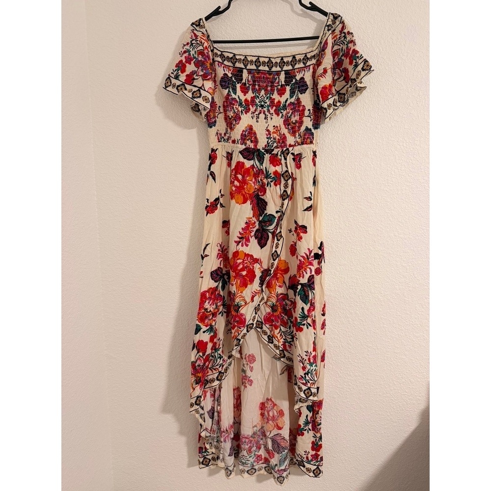 LuLus Jealous Tomato Smocked High Low Maxi Dress Ivory Floral Boho Small